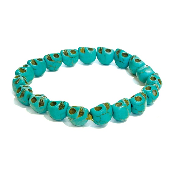 Skull Bead Bracelets Rainbow Teal Blue Stretchy Skeleton Goth Scary Halloween - Picture 7 of 14